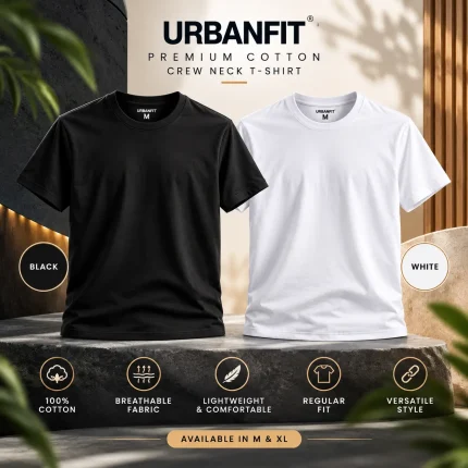 UrbanFit Premium Cotton Crew Neck T-Shirt – Black & White Collection